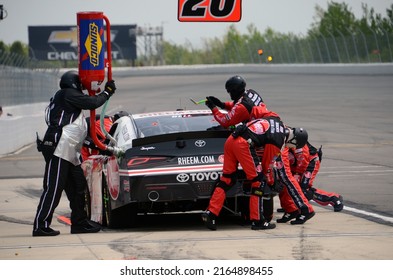 Long Pond, PA, USA - June 1, 2019: Race Driver Christopher Bell Makes A Pit Stop During A NASCAR Xfinity Race At Pocono Raceway In Pennsylvania.