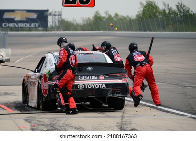 Long Pond, PA, USA - June 1, 2019: Race Driver Christopher Bell Makes A Pit Stop During A NASCAR Xfinity Race At Pocono Raceway In Pennsylvania.