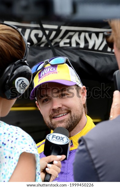 Long Pond, PA, USA\
- June 2, 2018:  NASCAR driver Ricky Stenhouse Jr. gets interviewed\
following qualifying for the 2018 NASCAR Pocono 400 at Pocono\
Raceway in Pennsylvania.
