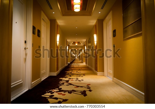 Long Quiet Hotel Corridor Modern Design Royalty Free Stock