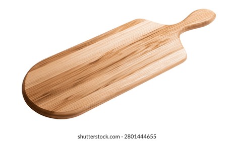 Long rectangular wooden serving board with rounded edges and handle