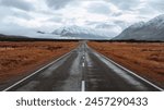 The long road leading to Mount Cook in New Zealand 