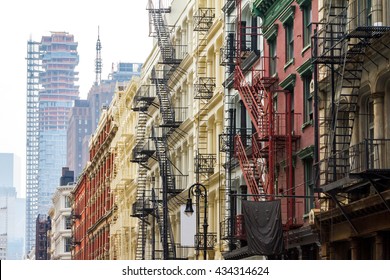 Long row of colorful buildings in the Soho neighborhood of Manhattan, New York City