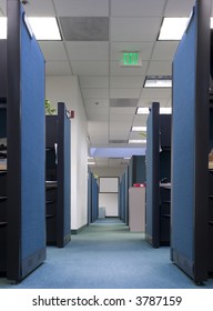 Long Row Of Empty Office Cubicles