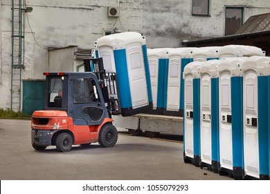 Long Row Of Mobile Toilets