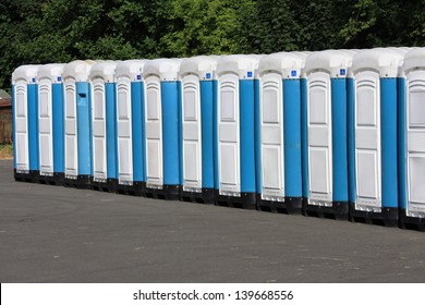 Long Row Of Mobile Toilets