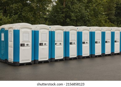 Long Row Of Mobile Toilets