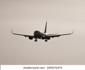 Long Shot Of Jumbo Jet Landing, High Contrast