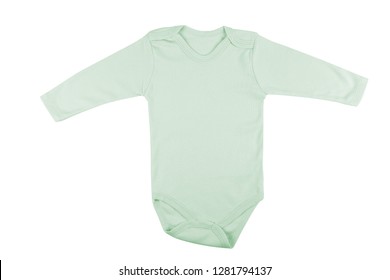 Long Sleeve Green Baby Onesie Isolated On White Background. 