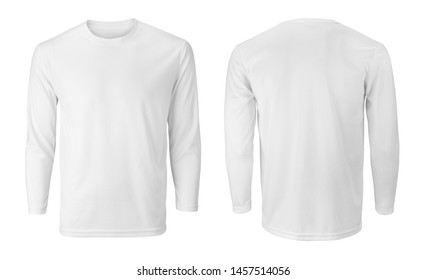 Long sleeve white t-shirt with front and back views isolated on white  - Shutterstock ID 1457514056