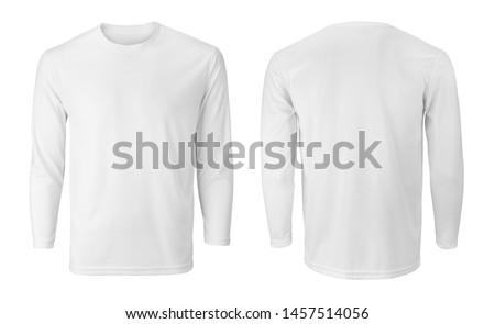 Long sleeve white t-shirt with front and back views isolated on white 