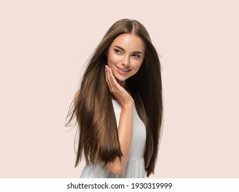 Long smooth hair beautiful woman portrait