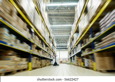 Long Stack Arrangement Of Goods In A Wholesale And Retail Warehouse Depot