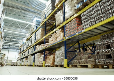 Long Stack Arrangement Of Goods In A Wholesale And Retail Warehouse Depot