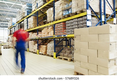 Long Stack Arrangement Of Goods In A Wholesale And Retail Warehouse Depot