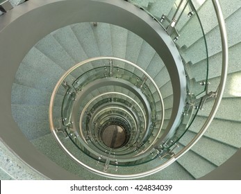 A Long Staircase In A High Building