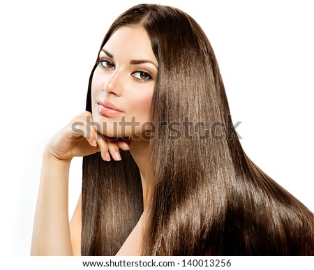 Long Straight Hair Beautiful Brunette Girl Stock Photo 