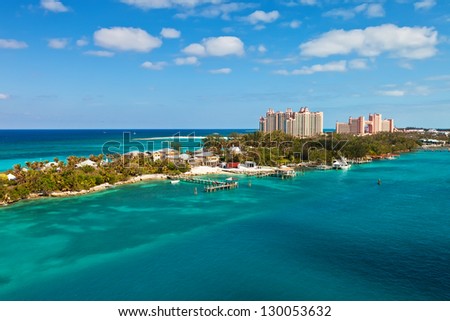 Long stretch of Paradise Island, located in Nassau, Bahamas