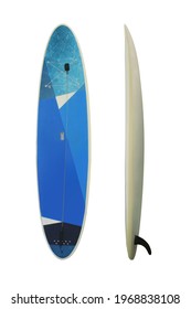 Long Surf Board Blue Color Isolated On White Background. This Has Clipping Path.