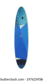 Long Surf Board Blue Color Isolated On White Background. This Has Clipping Path.