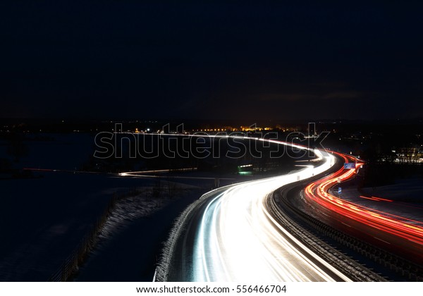Long Time Exposure of German Highway autobahn, red\
and white lights