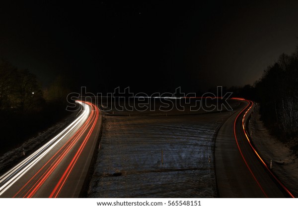 Long time exposure on a german street after sunset\
in winter