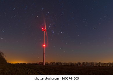 Long Time Exposure Wind Turbine At Night