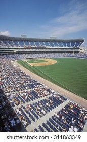 Long View Of Baseball Diamond And Bleachers During Professional Baseball Game, Comiskey Park, Illinois