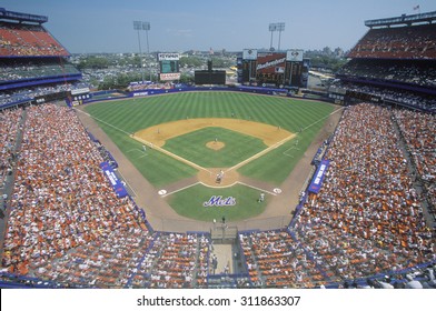 Long View Of Diamond And Bleachers During Professional Baseball Game, Shea Stadium, NY