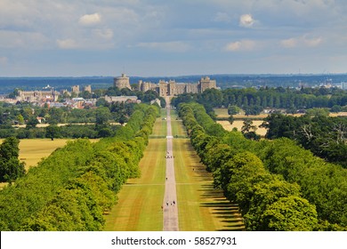 The Long Walk in Windsor Great Park in England with Windsor Castle in the background