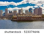 Long Wharf with Customhouse Block, Skyscrapers of Custom House and Financial District of Boston, Massachusetts, the United States.