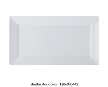 Long White Blank Empty Rectangle Platter Isolated On White Background. Top View.