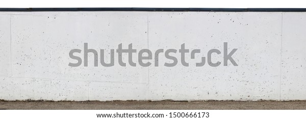 Long white plastered concrete\
car parking  wall. Isolated on white outdoor panoramic\
object
