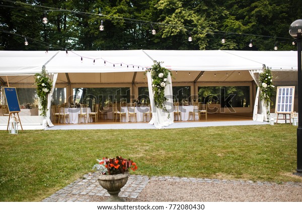 Long White Tent Wedding Party Woods Stock Photo Edit Now 772080430