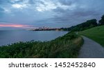 Long Winding Path Along Lake Erie At Edgewater Park With Downtown Cleveland