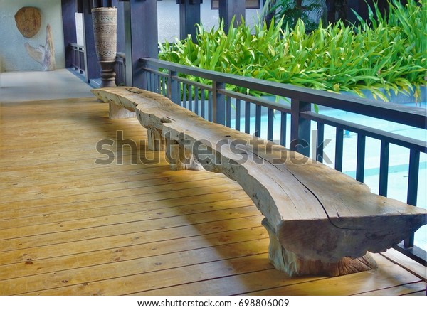Long Wood Bench Made Tree Trunk Stock Photo Edit Now 698806009