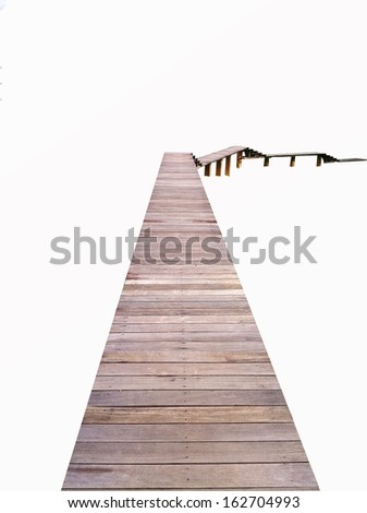 Long wooden bridge on isolated white background