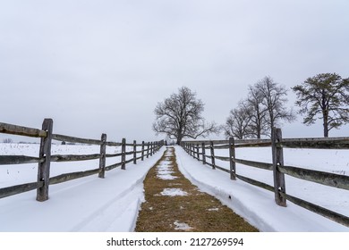 A Long Wooden Fence In A Fort Pillow State Historic Park During Winter