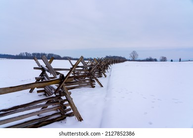 A Long Wooden Fence In A Fort Pillow State Historic Park During Winter