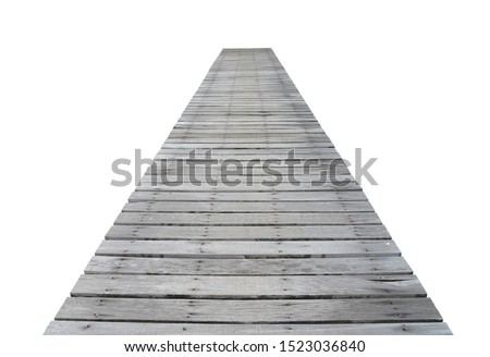 Long wooden pier isolated on a white background.