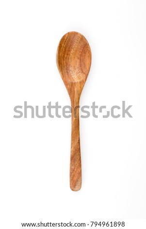 A long wooden spoon on a white background Used for cooking, scooping food with a wooden stick for children that are safe.