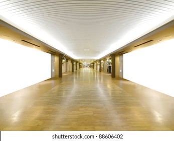 Long wooden walkway in underground