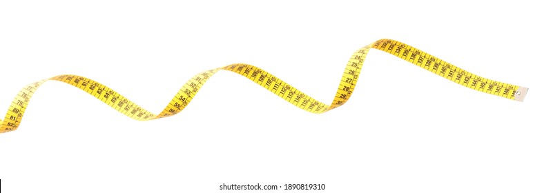 Long yellow measuring tape isolated on white, top view - Shutterstock ID 1890819310