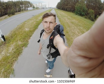 Longboard Selfie, Guy Rides