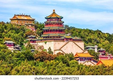 Longevity Hill Tower of Fragrance of Buddha Summer Palace Beijing China Chinese characters say Buddha Frangrance Tower - Shutterstock ID 2239457253