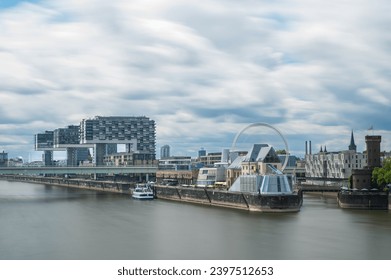 Longexposure Of Cologne City with the Entrance to the Rhine Harbor, Germany