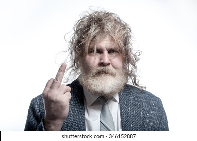 The Long-haired, Bearded Old Man Showing Middle Finger