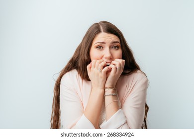 Young Beautiful Girl Scaredly Bites Her Stock Photo 1509109235 ...