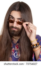 Long-haired Hippie Man With The Glasses