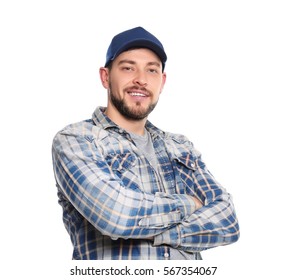 Long-haul Truck Driver On White Background